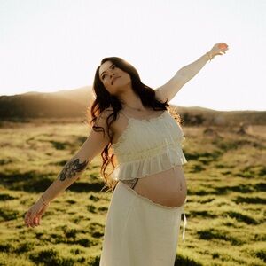 Elegant Cream two piece set top with skirt  with Ruffle Details